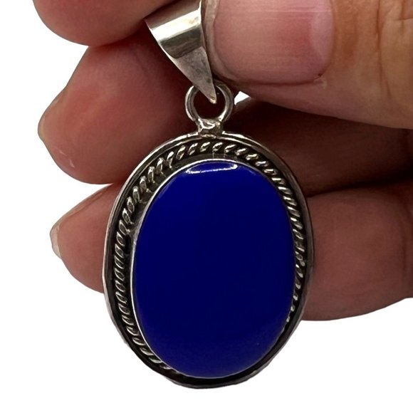 Taxco Lapis Lazuli Vintage Pendant 925 Mexico Silver 1.25” X 1” Artisan Crafted - Picture 4 of 11